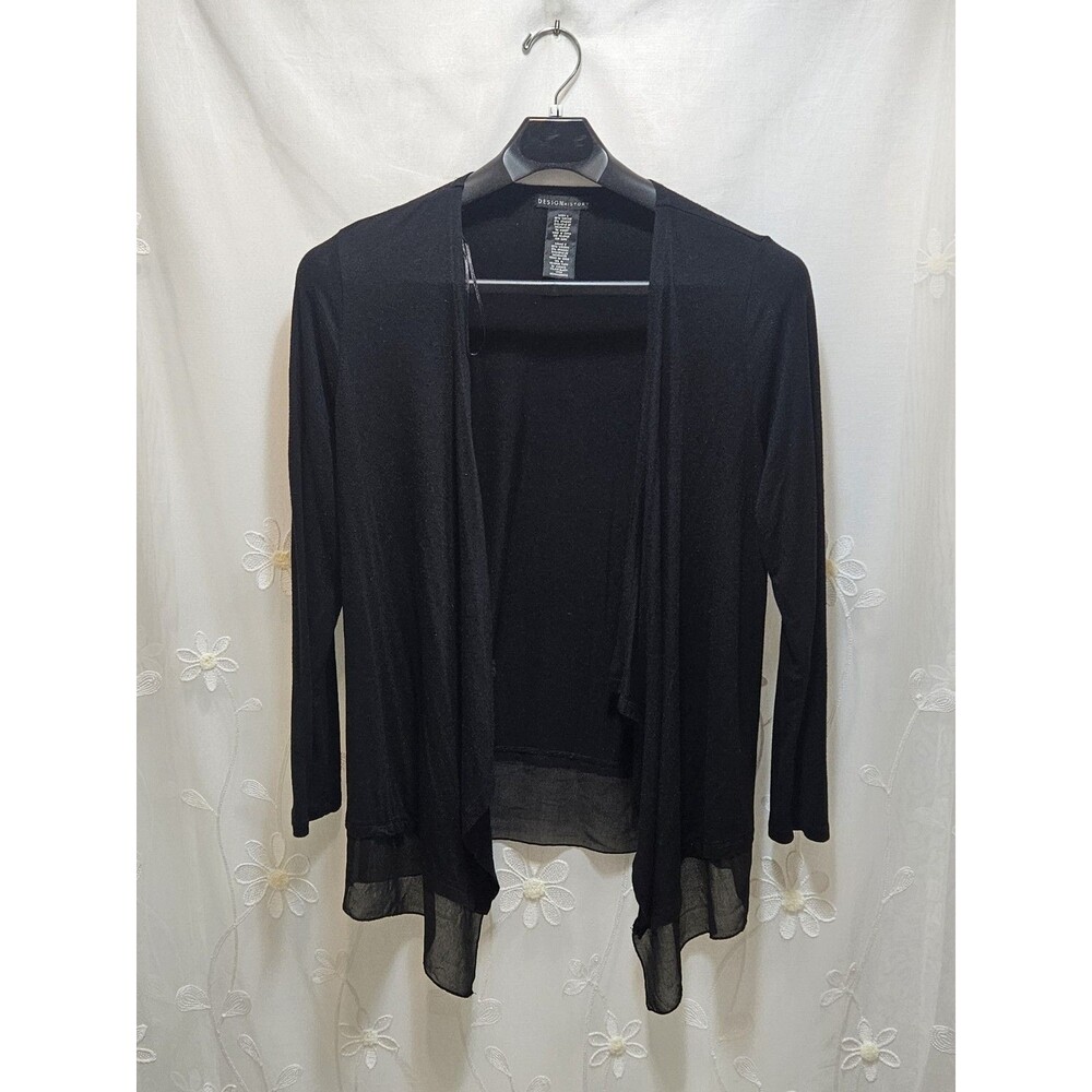 Design History Womens Missy Large Black Cardigan Sheer Lightweight Casual Draped